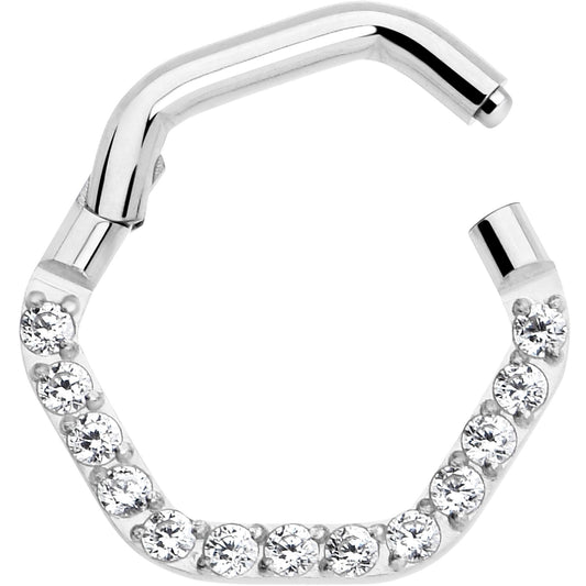 16G 5/16 Clear CZ Gem Hexagon Shape Hinged Segment Ring