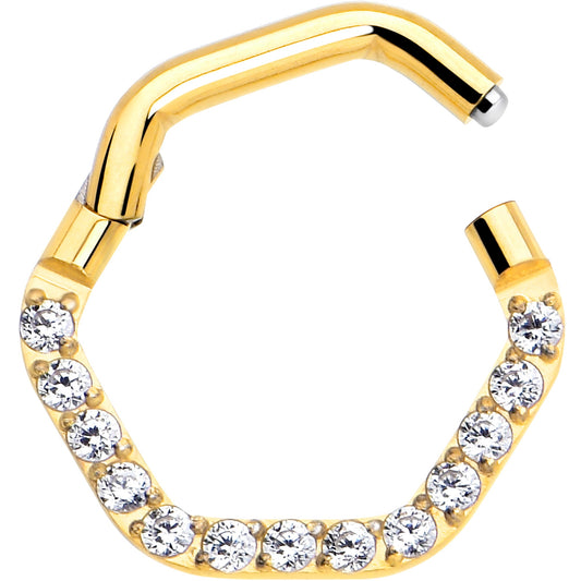 16G 5/16 Clear CZ Gem Gold Tone Hexagon Shape Hinged Segment Ring