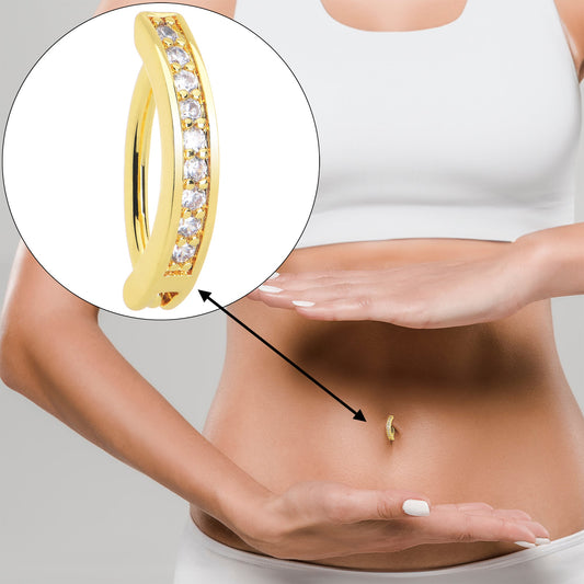 Clear CZ Gem Gold Tone Paved Row Perfection Hinged Hoop Belly Ring