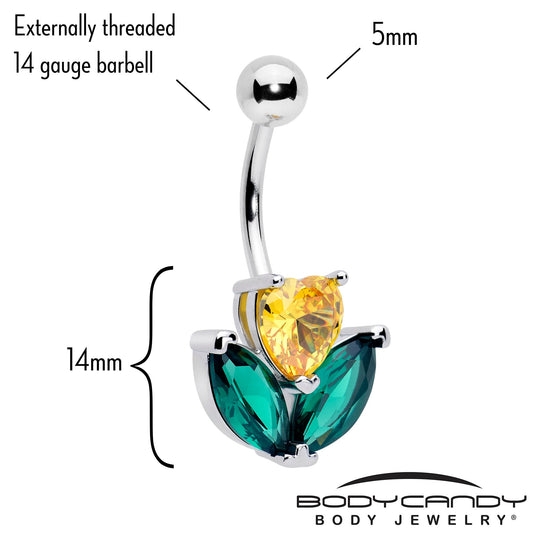 Green Yellow CZ Gem Love Flower Belly Ring