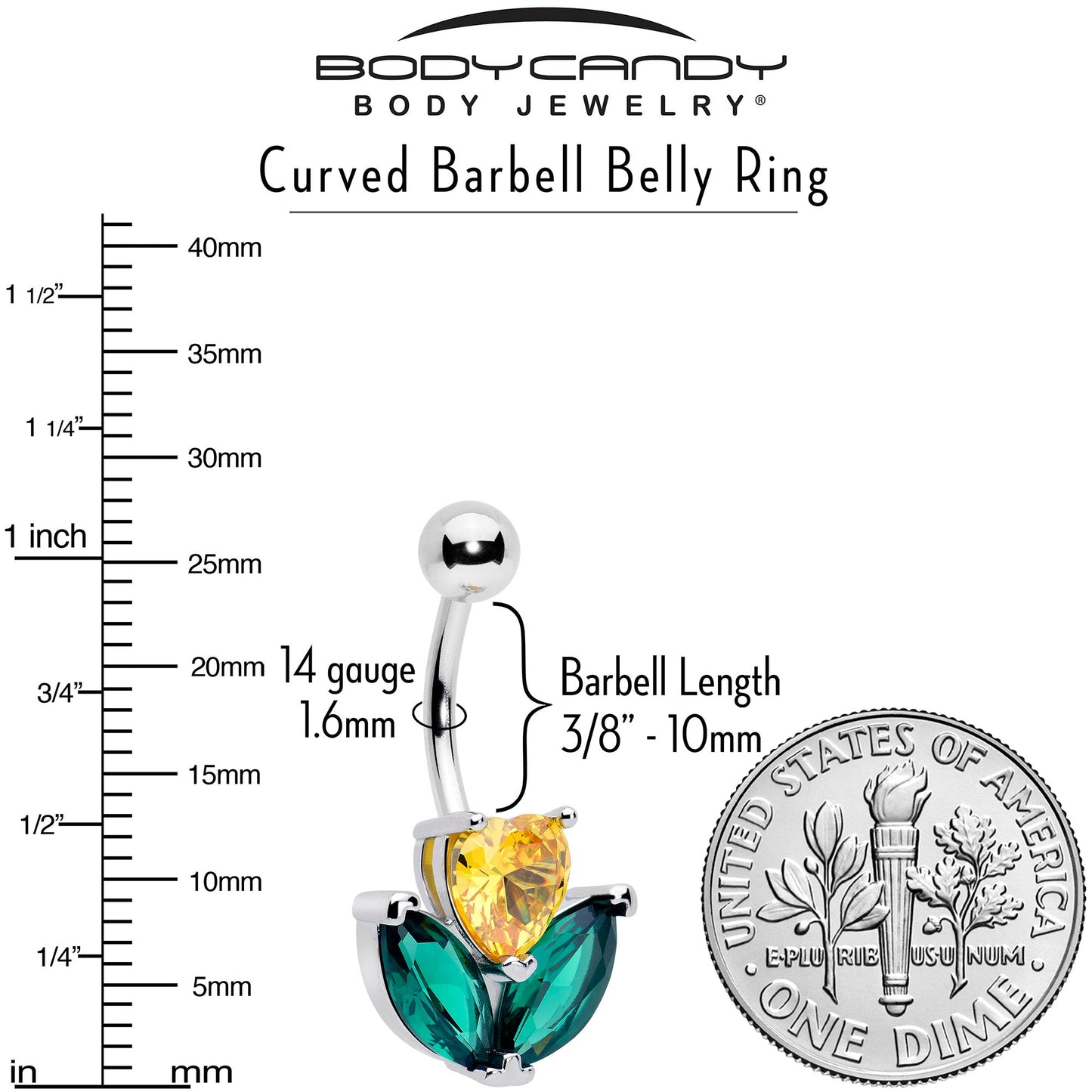 Green Yellow CZ Gem Love Flower Belly Ring