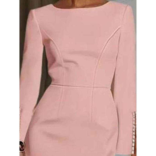 Women's Elegant Pearl Accent Bodycon Midi Dress With Sleeve Split & Back Zipper, Formal Cocktail Party Club Dress