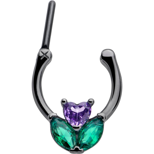 16G 5/16 Purple Green CZ Gem Black Love Flower Cartilage Clicker