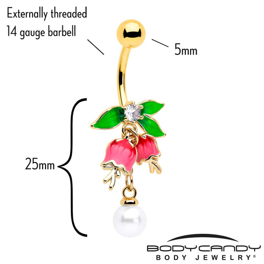 Clear CZ Gem Gold Tone Bell Flower Dangle Belly Ring