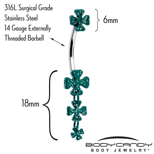 Polka Dot Shamrock St Patricks Double Mount Dangle Belly Ring