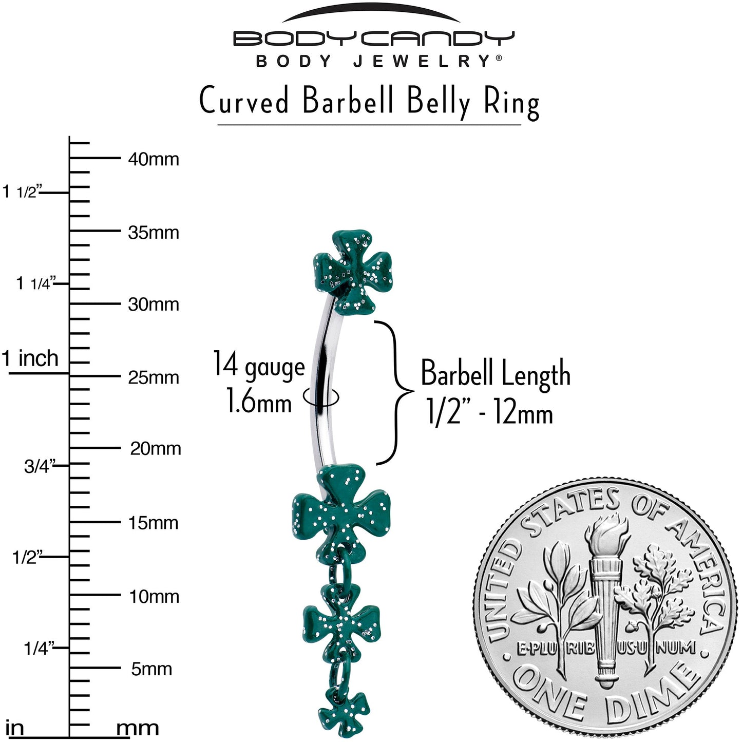 Polka Dot Shamrock St Patricks Double Mount Dangle Belly Ring