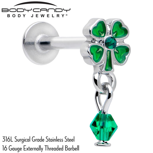 16G 5/16 Green Gem Shamrock Glam St Patricks Dangle Labret Tragus