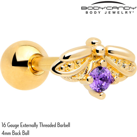 16G 1/4 Purple Gem Gold Tone Beauty Bug Cartilage Tragus Earring