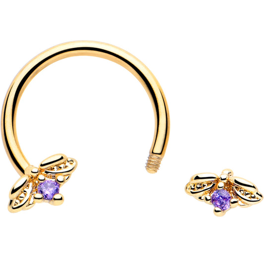 16G 3/8 Purple Gem Gold Tone Beauty Bug Horseshoe Circular Barbell