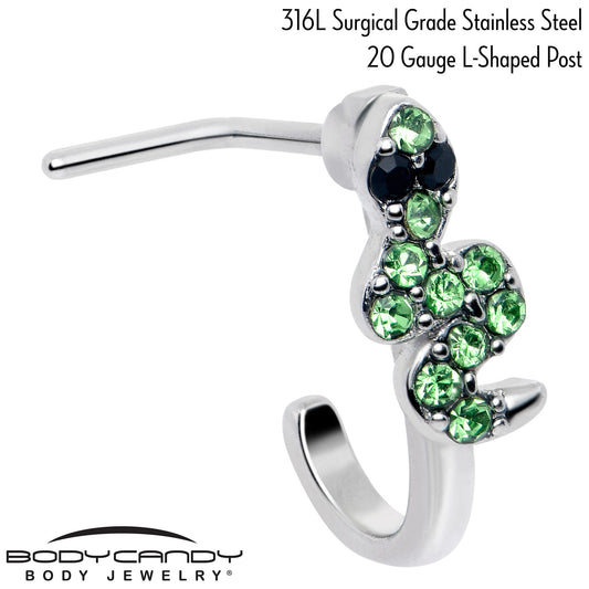 20G 7mm Green Gem Snake Sweetie Faux Hoop L Shape Nose Ring