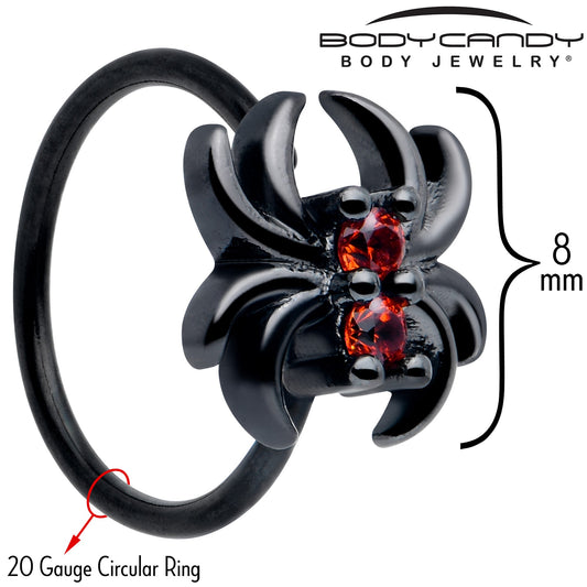 20G 5/16 Red CZ Gem Black Sleek Spider Nose Hoop