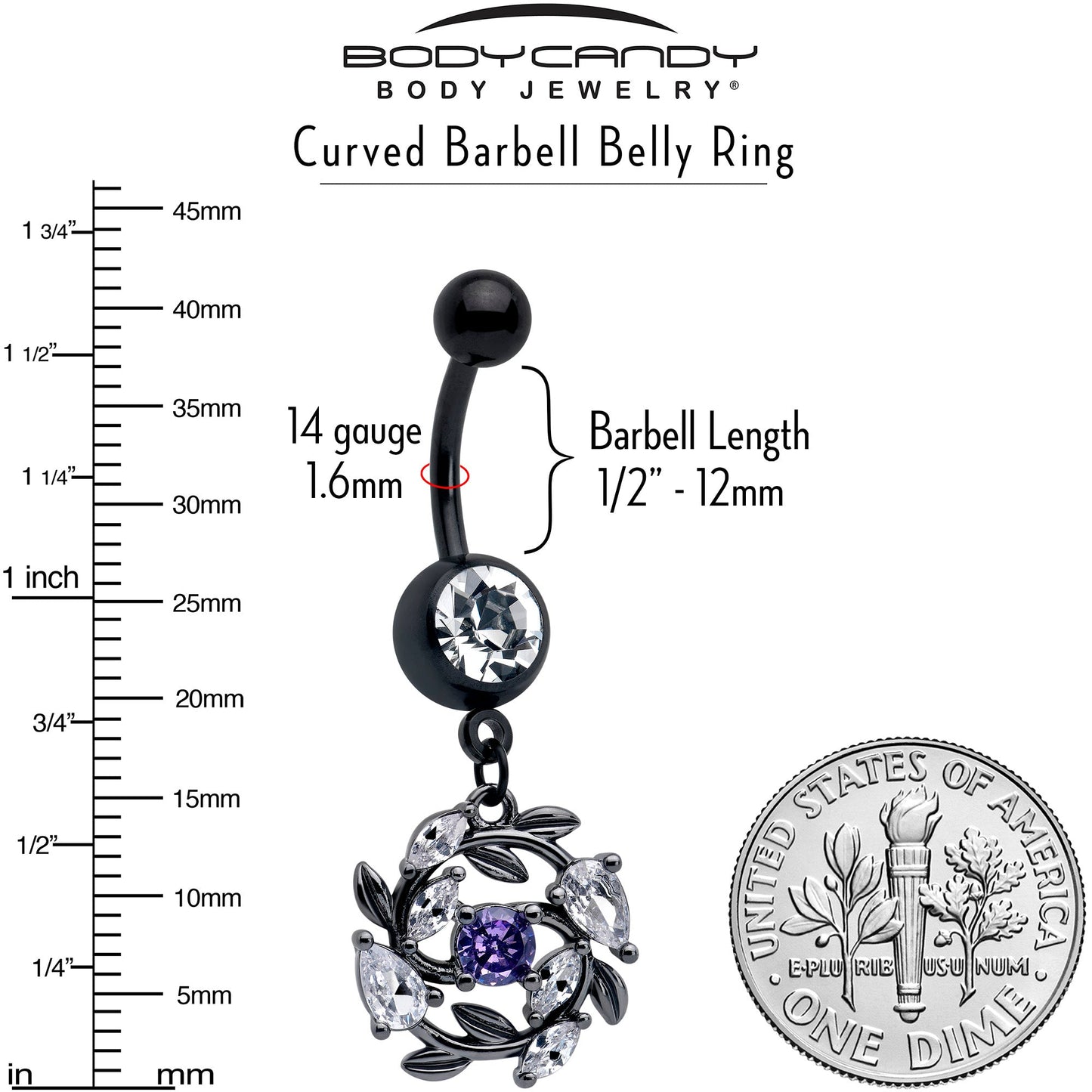 Purple Clear Gem Black Twining Vine Dangle Belly Ring