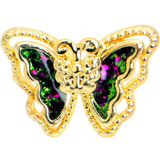 16G 1/4 Vitrail Gem Gold Tone Classic Butterfly Cartilage Earring