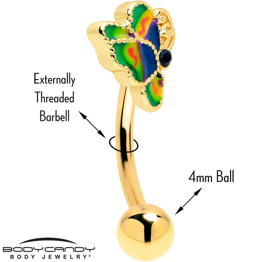 16G 5/16 Blue Gem Gold Tone Butterfly Colors Curved Eyebrow Ring