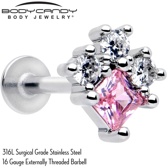 16G 5/16 Pink Clear CZ Gem Rhombus Riot Labret Monroe Tragus
