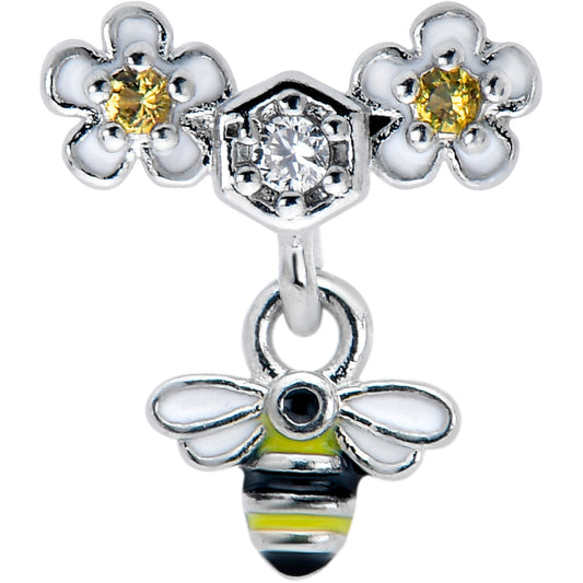 16G 1/4 Yellow CZ Gem Flower Bee Dangle Cartilage Tragus Earring