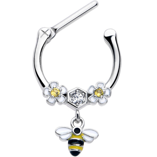 16G 5/16 Yellow CZ Gem Flower Bee Dangle Cartilage Clicker