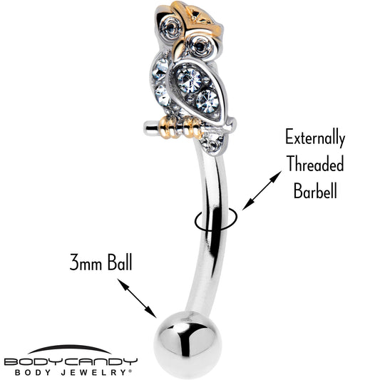 16G 5/16 Clear Gem Evening Owl Curved Eyebrow Ring