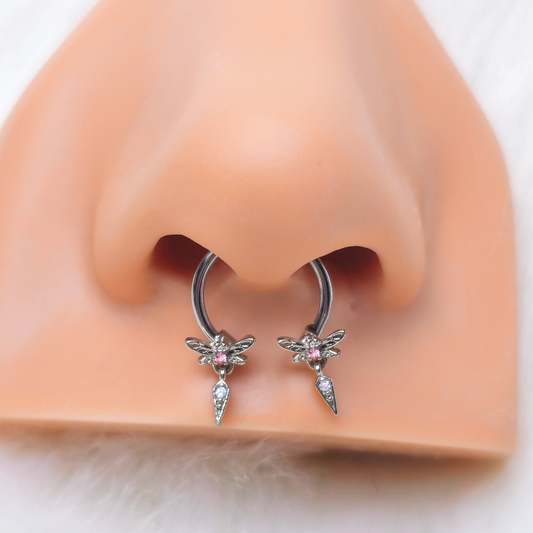 16G 3/8 Pink Gem Swank Dragonfly Dangle Horseshoe Circular Barbell