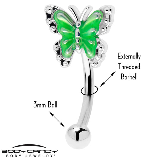 16G 5/16 Butterfly Green Splash Curved Eyebrow Ring