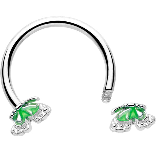 16G 3/8 Butterfly Green Splash Horseshoe Circular Barbell