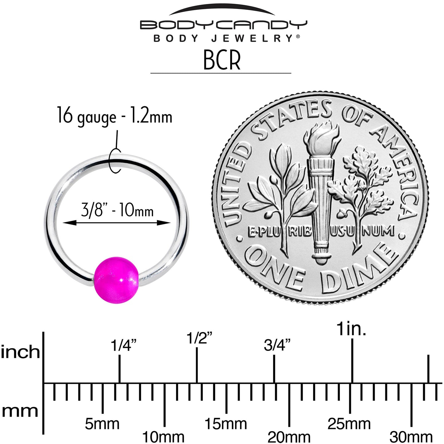 16G 3/8 Simple Opaque Purple Ball BCR Captive Bead Ring