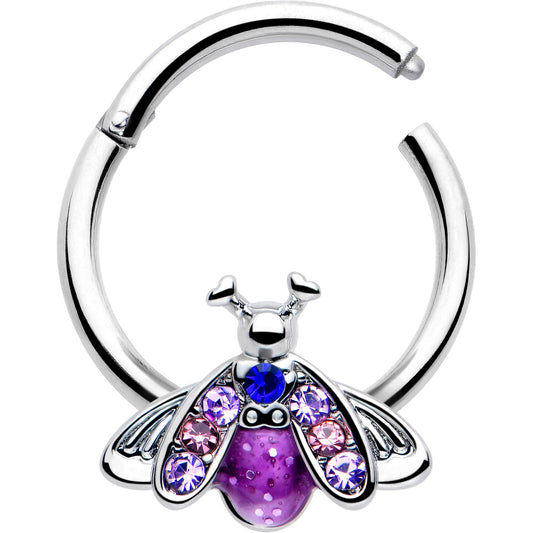 16G 3/8 Pink Blue Gem Beautiful Insect Hinged Segment Ring