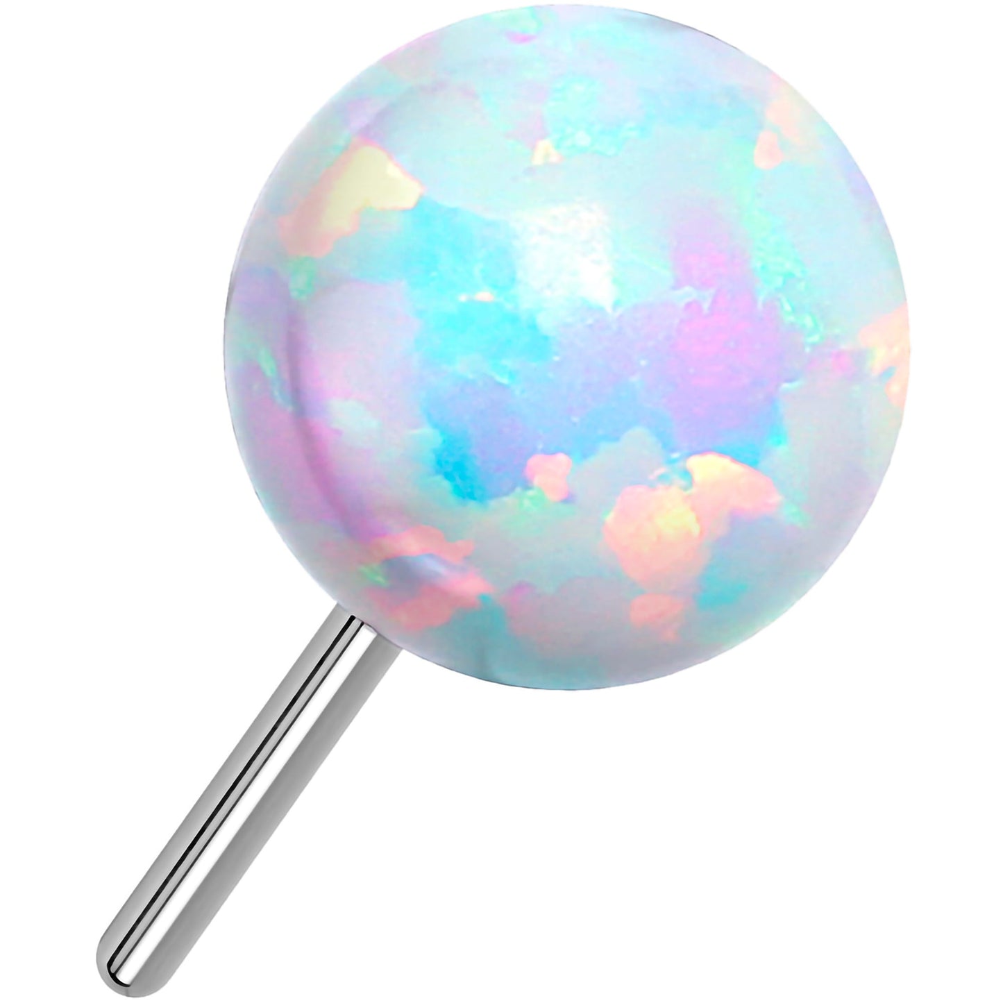 White Synthetic Opal ASTM F-136 4mm Flat Back Earring Push In Top