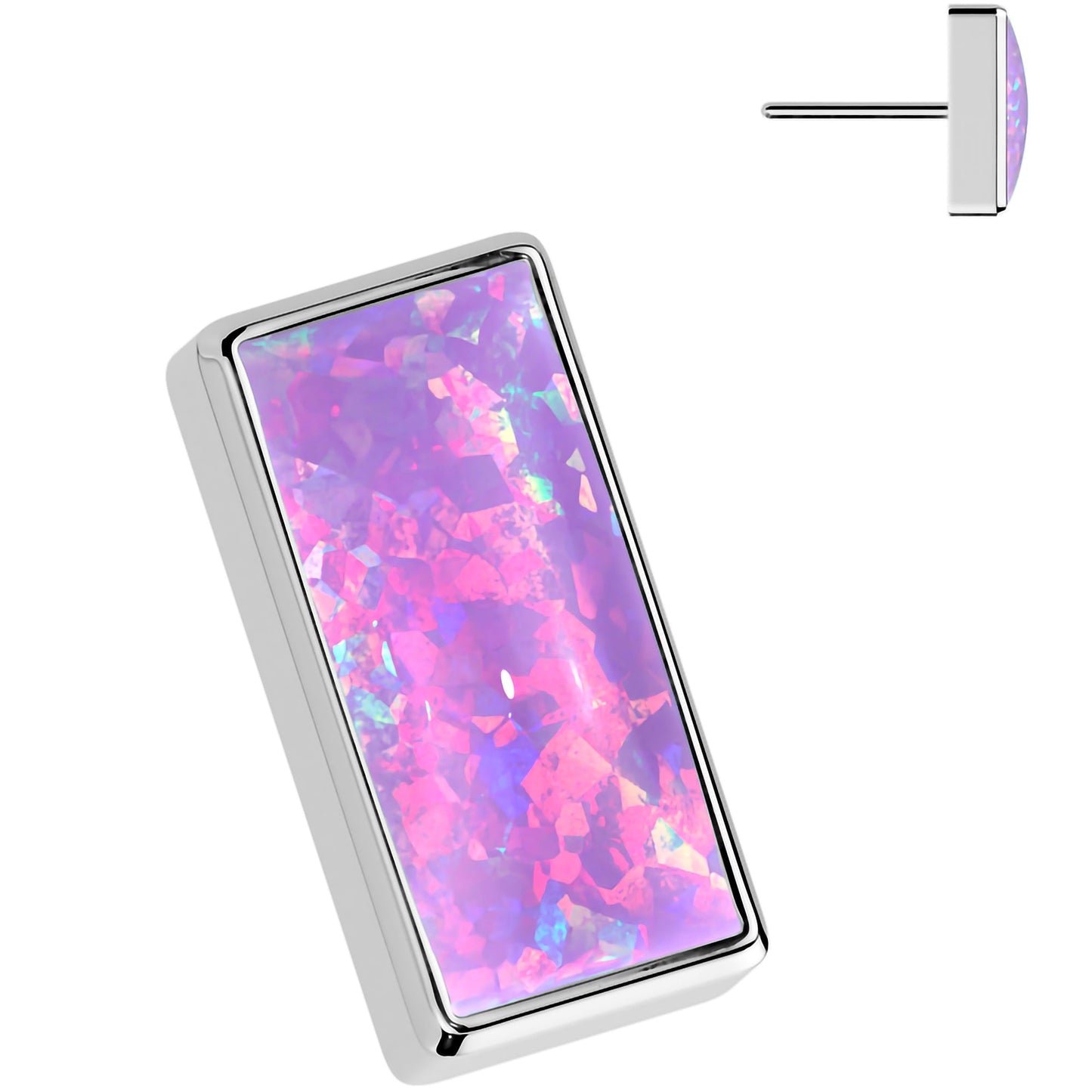 Purple Synthetic Opal ASTM F-136 Bar Flat Back Earring Push In Top