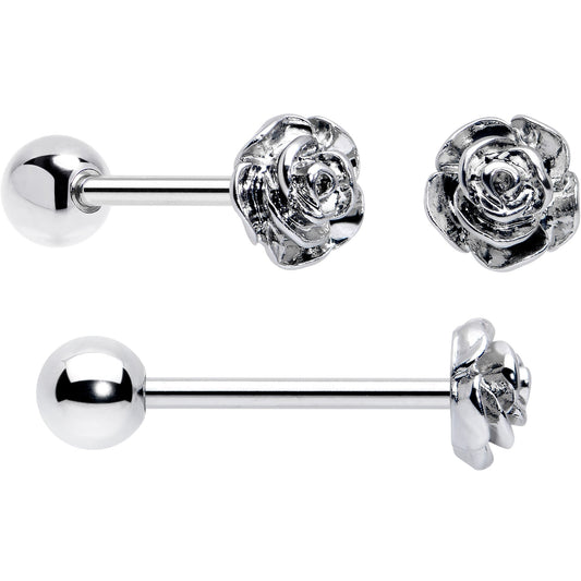 Red CZ Gem Flower Sandblasted Barbell Tongue Ring Set of 4