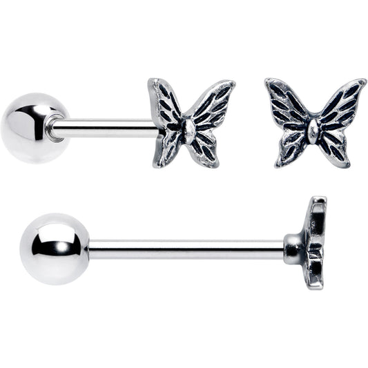 Purple Clear CZ Gem Butterfly Pink Barbell Tongue Ring Set of 4