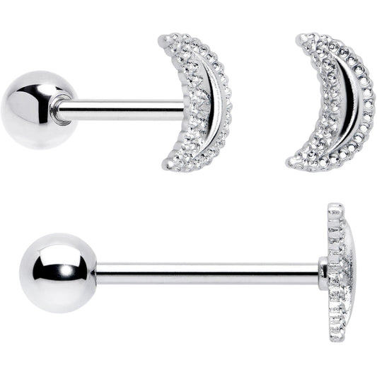 Green CZ Gem Crescent Moon Marbleized Barbell Tongue Ring Set of 4