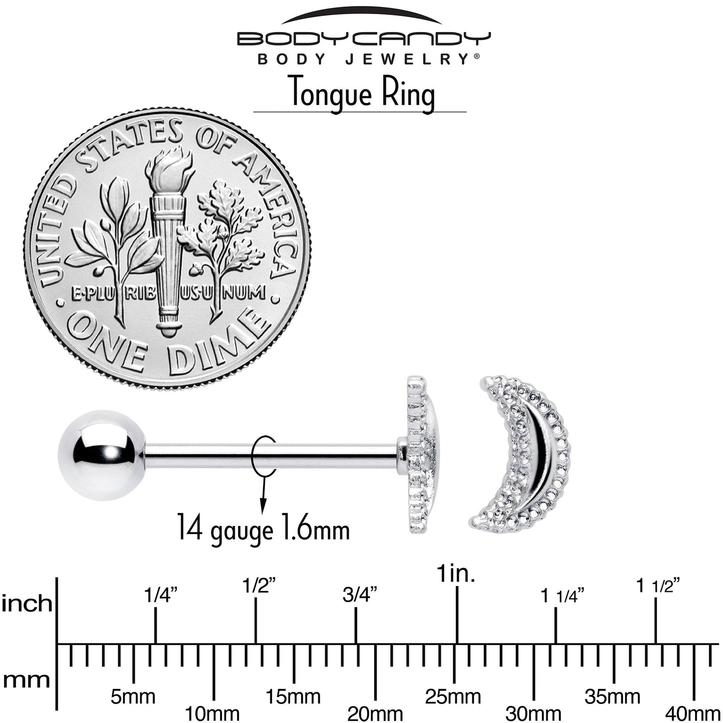 Green CZ Gem Crescent Moon Marbleized Barbell Tongue Ring Set of 4