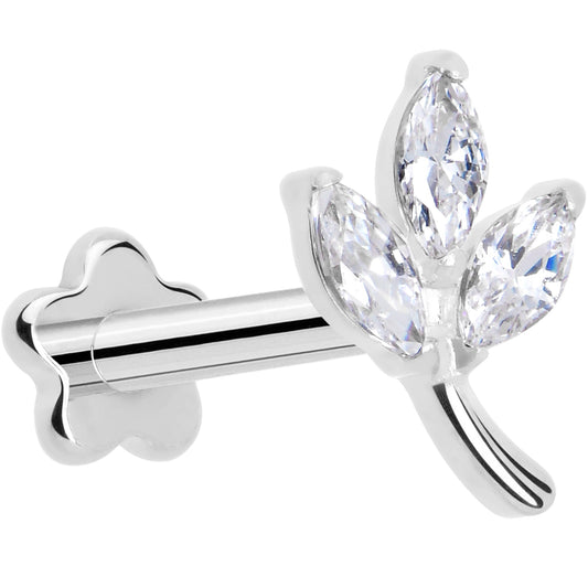 16G 5/16 CZ Gem Leaves Medical Grade Titanium Reversible Flat Back Earring