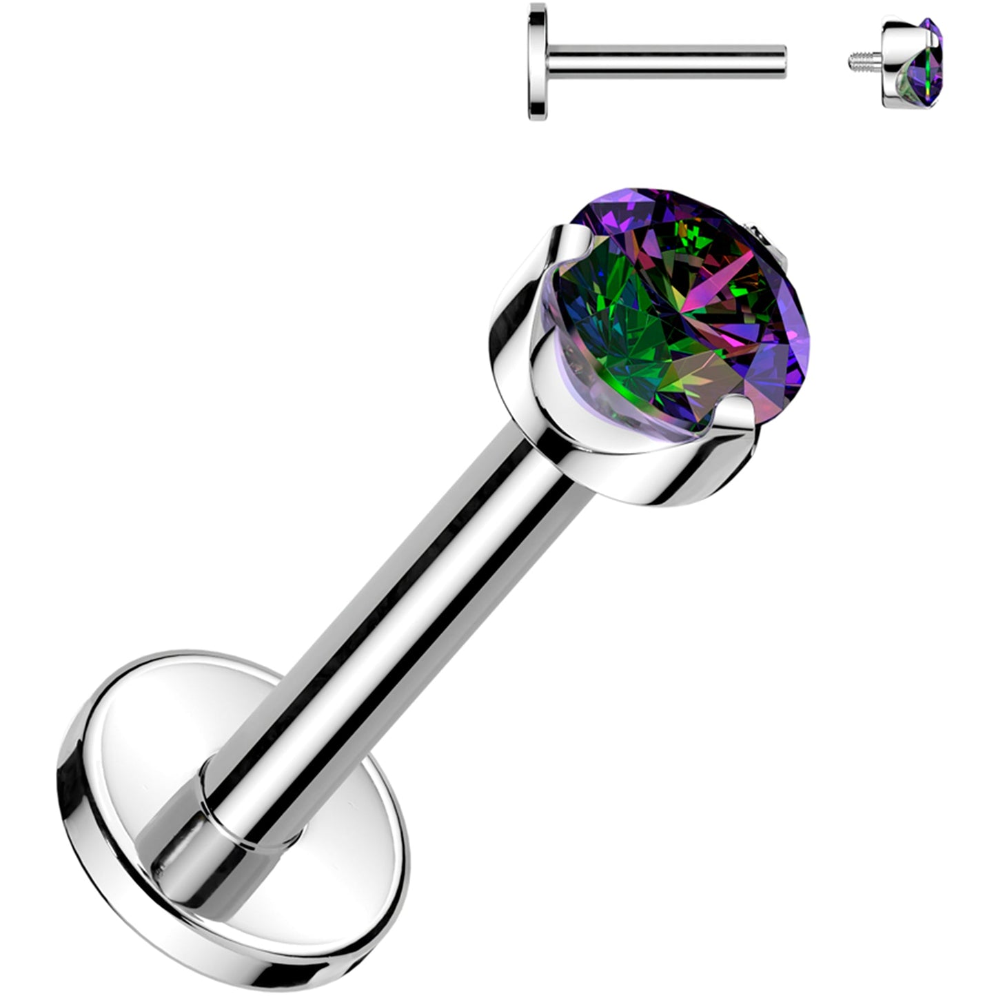 16G 1/4 3mm Vitrail CZ Round Medical Grade Titanium Flat Back Earring