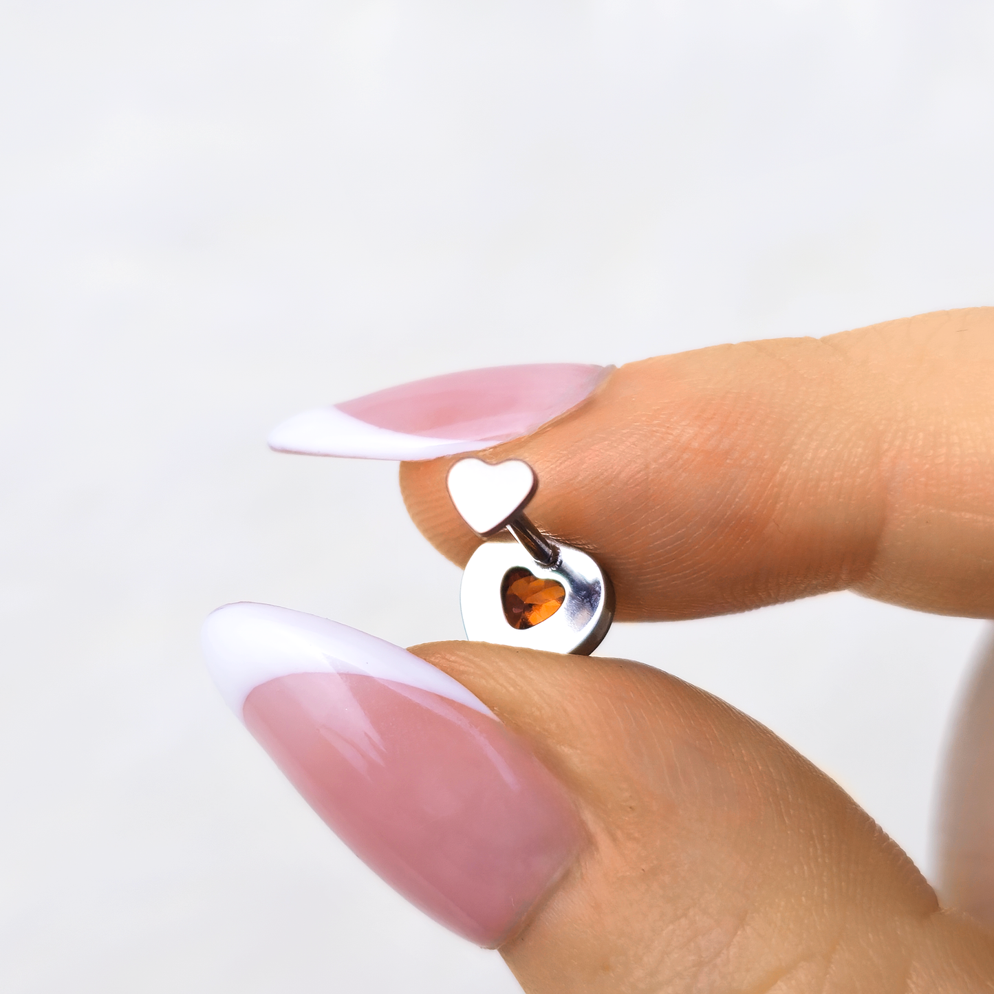 18G 5/16 Red CZ Gem Heart Duo Medical Grade Titanium Reversible Flat Back Earring