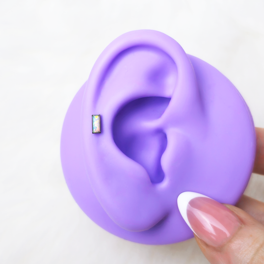 18G 5/16 Rectangular White Synthetic Opal Medical Grade Titanium Flat Back Earring