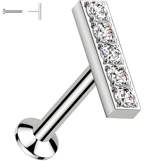 CZ Mirco Gem Bar Flat Back Earring - 18G Threadless Push In