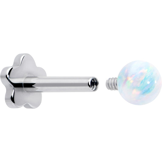 Titanium Reversible Flower Flat Back Stud 18G Synthetic Opal Ball