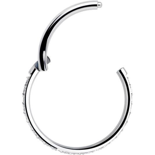 18G 3/8 Clear CZ Gem Titanium Forward Facing Hinged Segment Ring