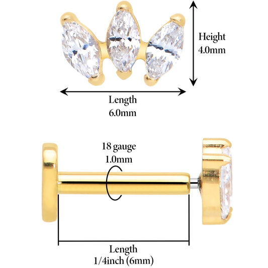 Titanium Flat Back Earring Trio Gem- 18G Threadless Reversible Heart