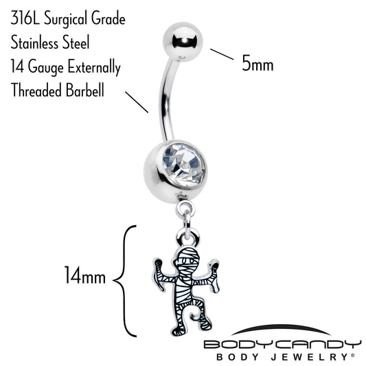 Clear Gem Two Tone Halloween Mummy Dangle Belly Ring