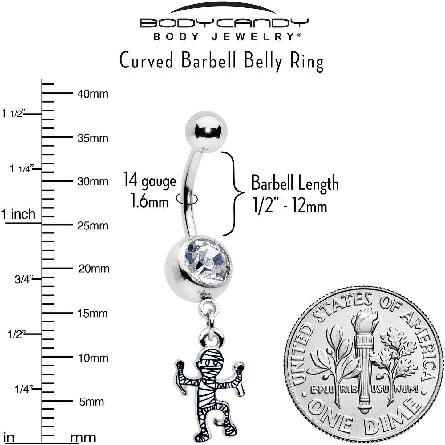 Clear Gem Two Tone Halloween Mummy Dangle Belly Ring