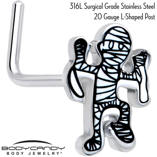 20G 7mm Two Tone Halloween Mummy L Shape Nose Ring