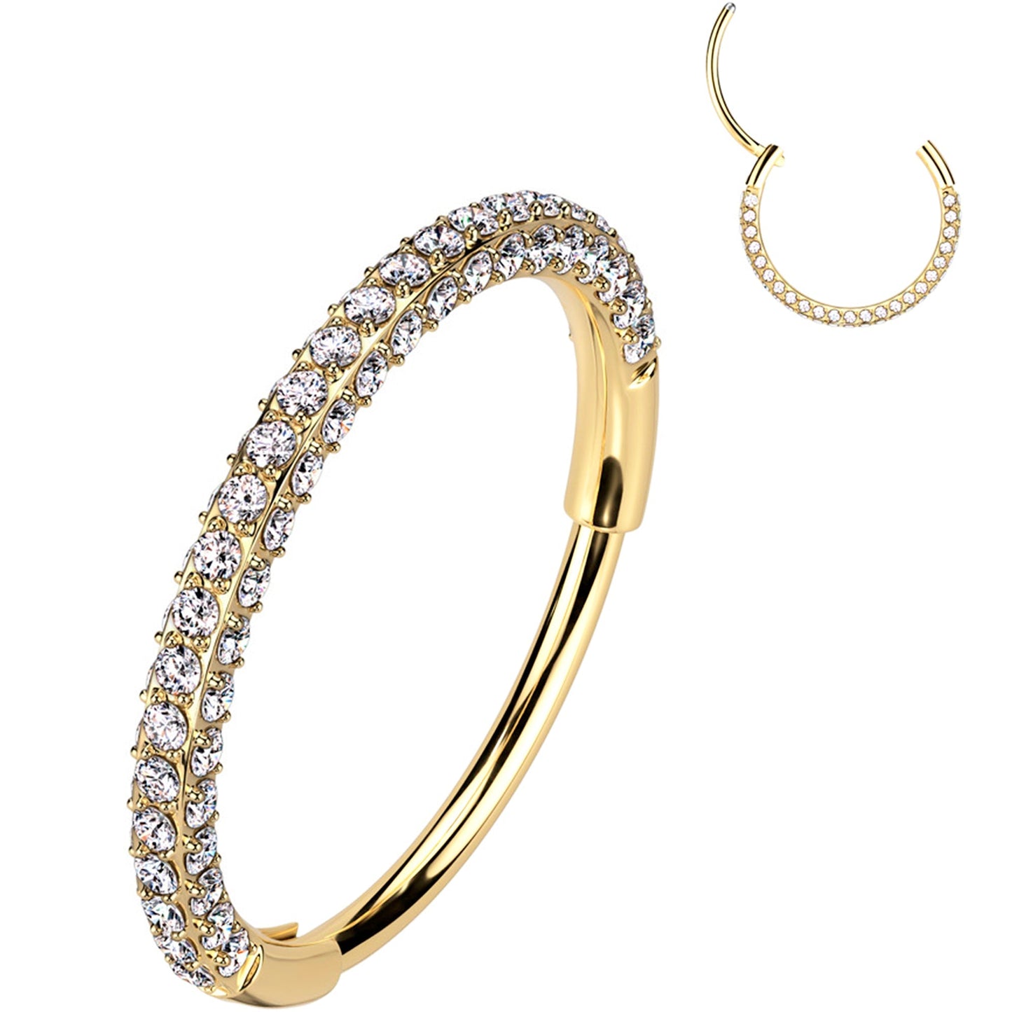 20G Gold PVD Implant Grade Titanium Triple Sided Micro Gem Hinged Nose Hoop