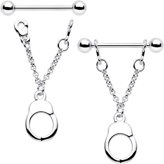 14G 3/4 Handcuff Chain Dangle Nipple Ring Set