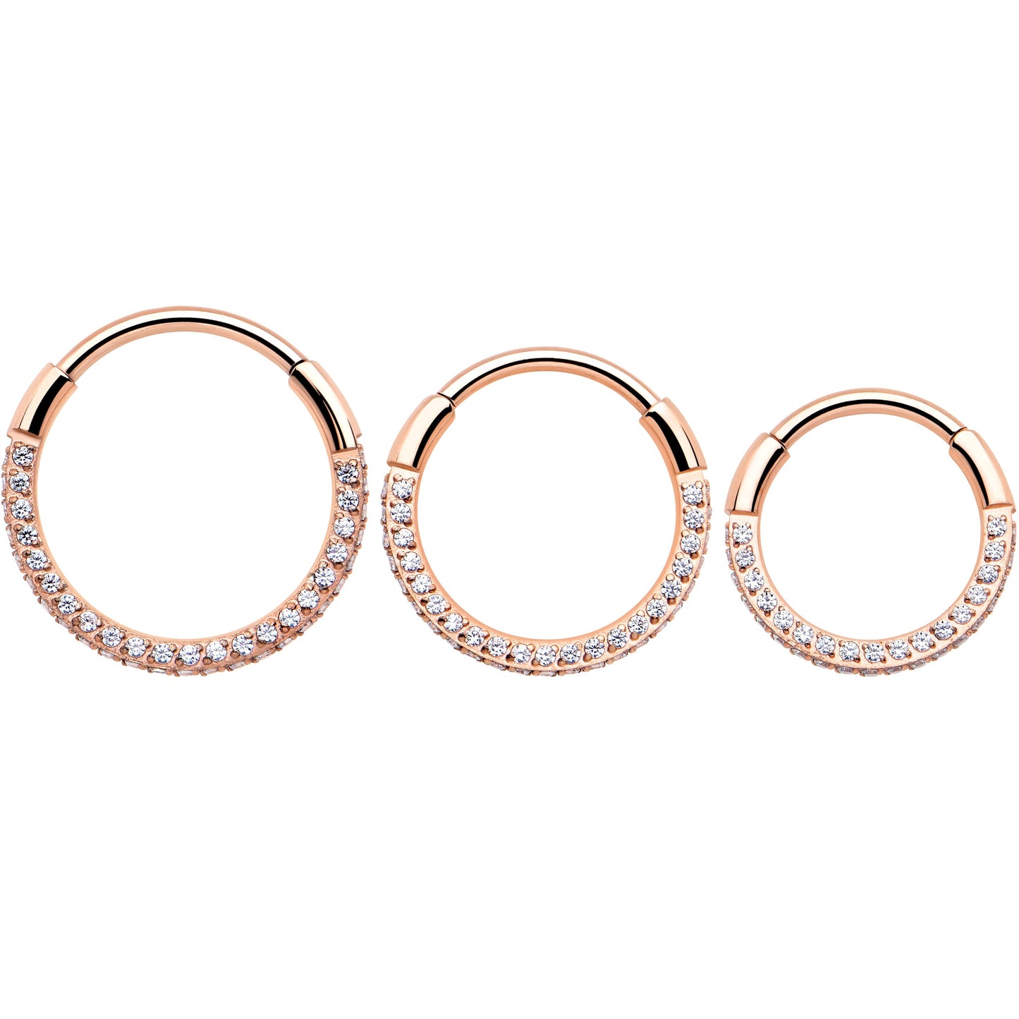 20G Rose Gold PVD Implant Grade Titanium Triple Sided Micro Gem Hinged Nose Hoop