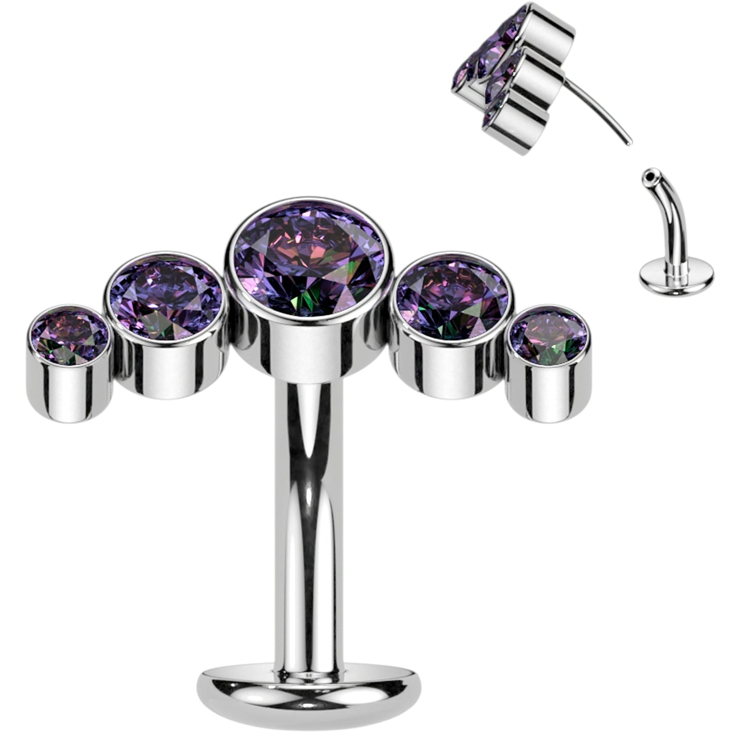 Cubic Zirconia Gem Titanium Curve Threadless Floating Belly Ring