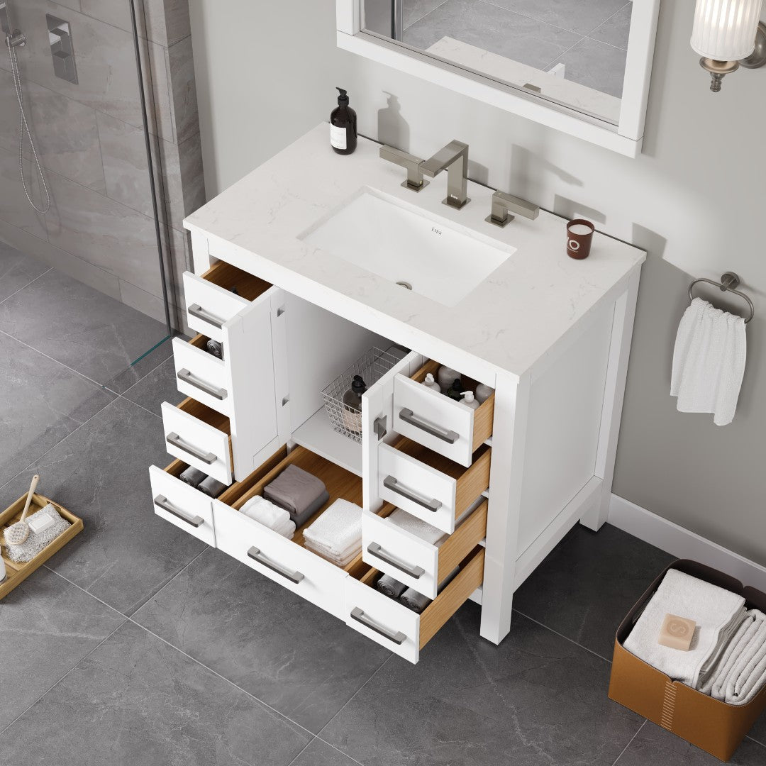 Eviva Hampton Bath Vanity with Carrara Quartz Top and Undermount Porcelain Sink
