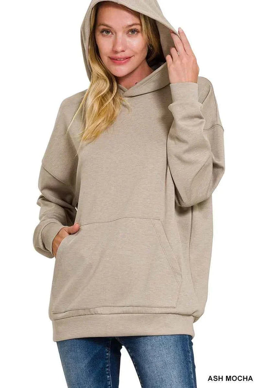 Zenana Oversized Scuba Hoodie Women's Top with Kangaroo Pocket